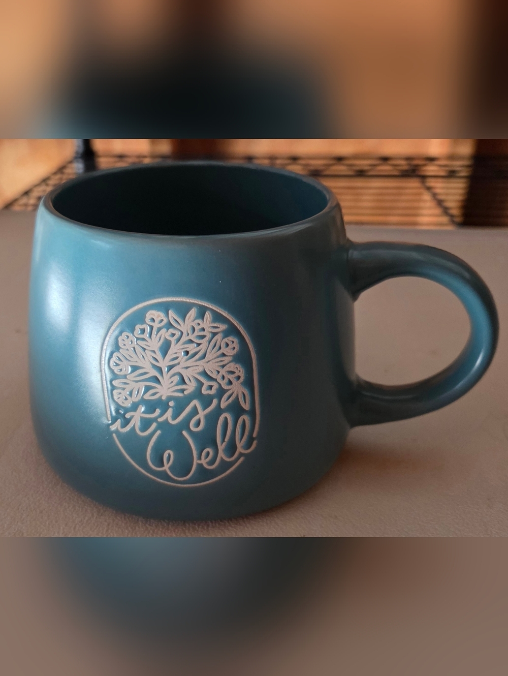 Ceramic Teal 'It Is Well' Coffee Mug - Motivational Script